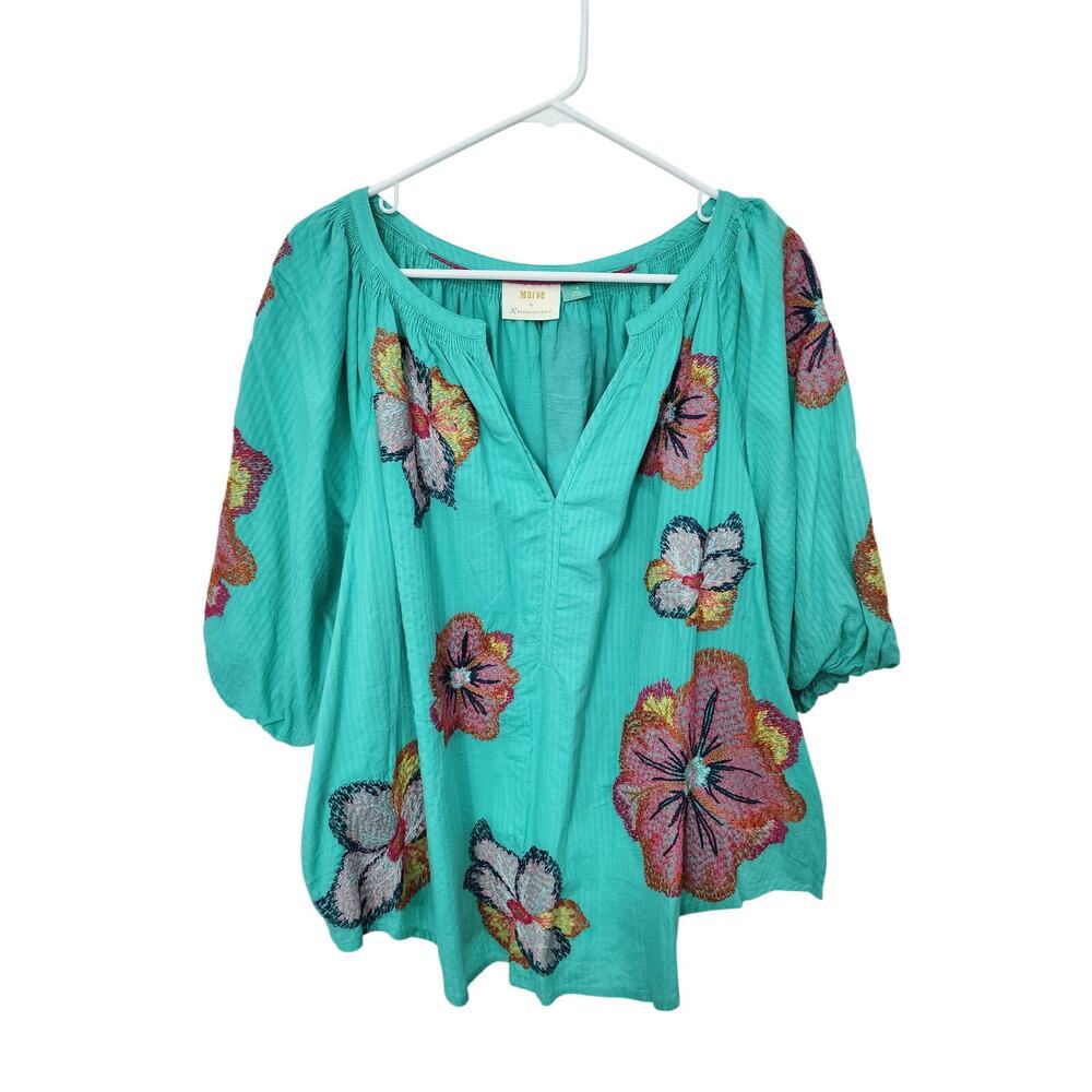 Anthropologie Maeve Embroidered Peasant Blouse, Plus Size 1X - Picture 3 of 5